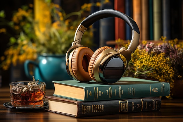 Cyfrowe książki podróżnicze i słuchawki ilustrujące audiobooki do nauki
