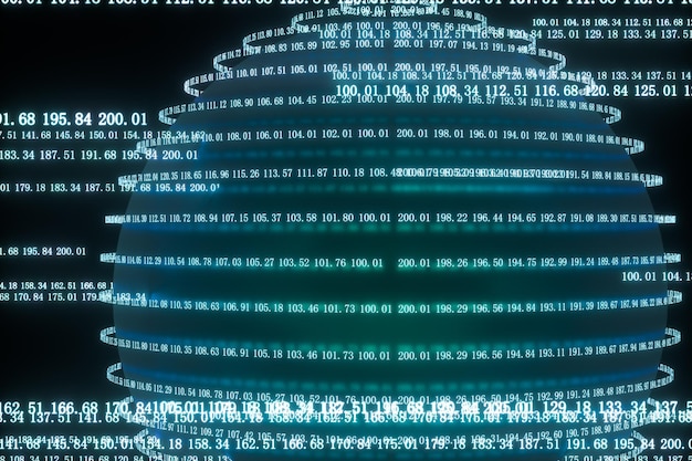 Cyfrowe linie wykonane z liczb na całym świecie renderowania 3d w tle dużych danych