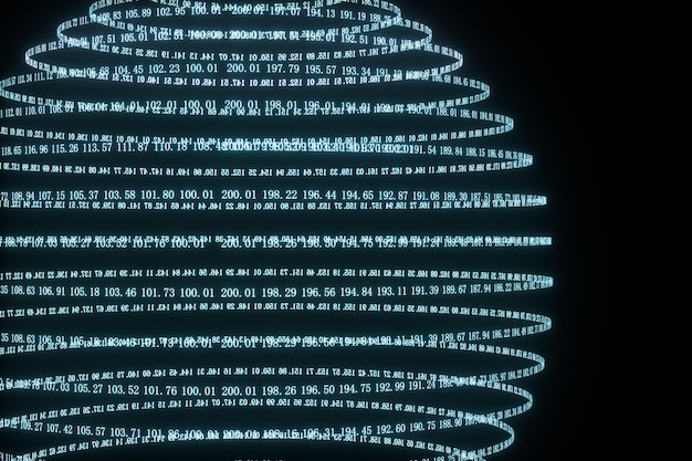 Cyfrowe linie wykonane z liczb na całym świecie renderowania 3d w tle dużych danych