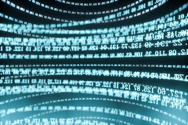 Cyfrowe linie wykonane z liczb na całym świecie renderowania 3d w tle dużych danych