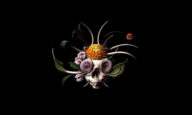 Cyfrowe malowanie czaszki z kwiatami dnia zmarłych i halloween