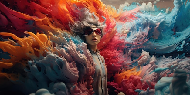 Zdjęcie cyfrowe płótno wypełnione kakofonią kolorów i tekstur, które tworzą przeciążenie sensoryczne dla widzów