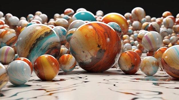 Zdjęcie cyfrowe tło artystyczne przedstawiające abstrakcyjne marmurowe kulki tworzące zniewalającą wizualnie kompozycję