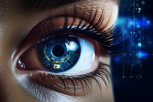 Cyfrowe uwierzytelnianie oczu Zbliżenie skanowania oczu kobiety