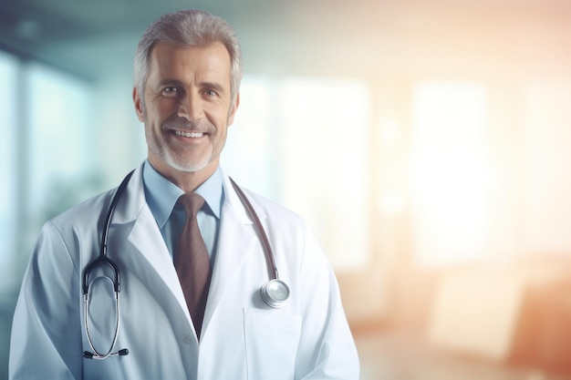 cyfrowe zdjęcie lekarza z białym wykresem z flarą na rozmytym tle