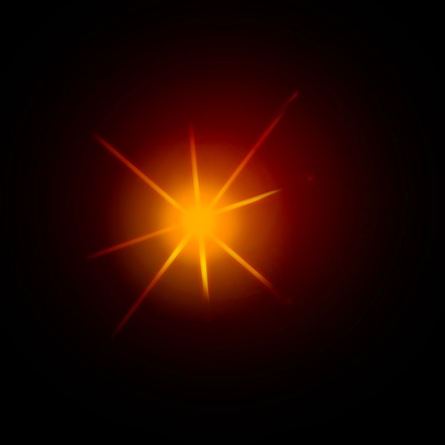cyfrowo narysowany stylizowany obraz światła z lampy lub słońca na czarnym tle