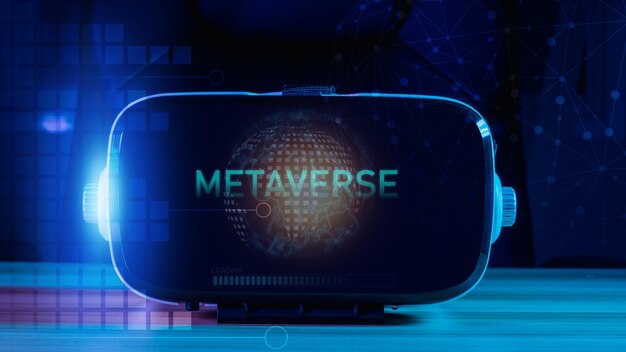 Cyfrowy globalny metaverse i futurystyczna koncepcja technologii Interfejs VR i sieć cyfrowa