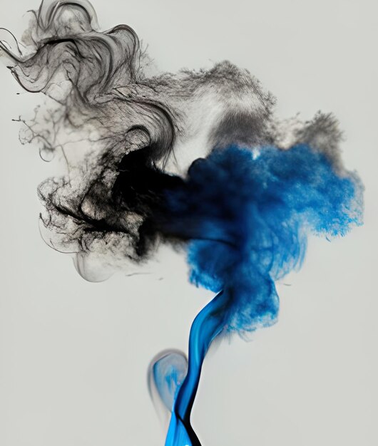 Zdjęcie cyfrowy ilustracja streszczenie tło czarny niebieski dym na białym