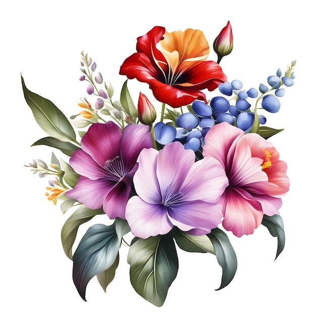 Cyfrowy malowany bukiet kwiatów