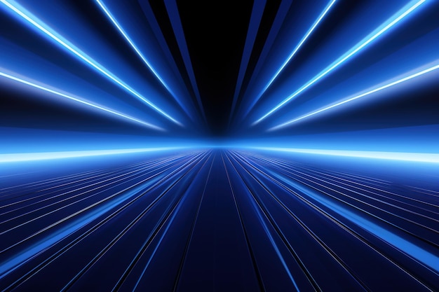 Cyfrowy obraz abstrakcyjnego tła promieni świetlnych paski linii niebieskiego światła tła generatywnej AI