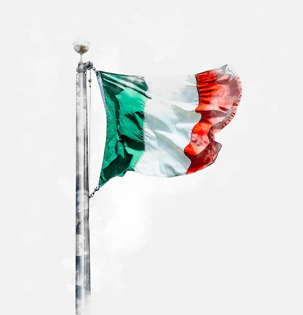 Cyfrowy obraz akwarelowy flagi Włoch na białym tle