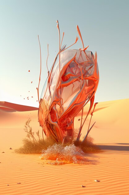 Cyfrowy obraz butelki z płynem na pustyni