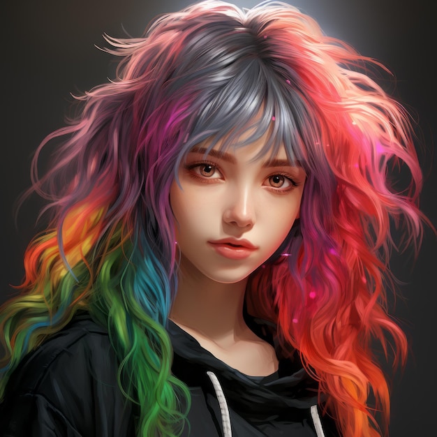 cyfrowy obraz dziewczynki z kolorowymi włosami
