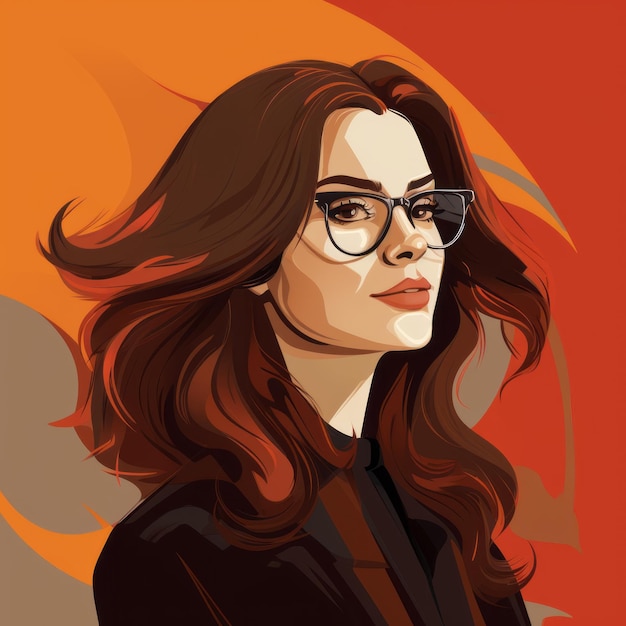 Cyfrowy obraz kobiety w okularach na pomarańczowym tle