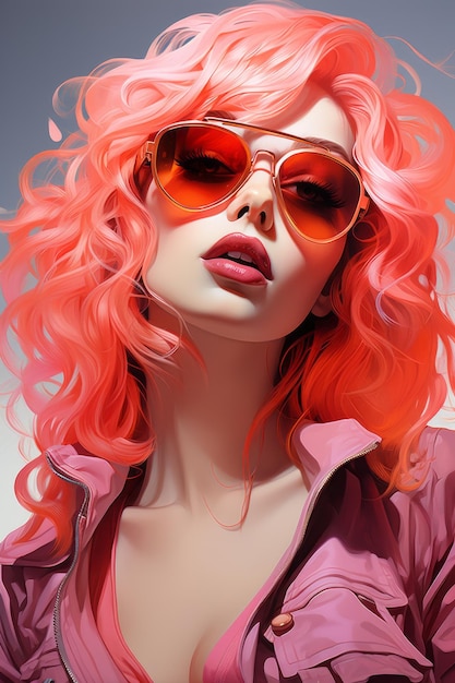 cyfrowy obraz kobiety z różowymi włosami i okularami przeciwsłonecznymi