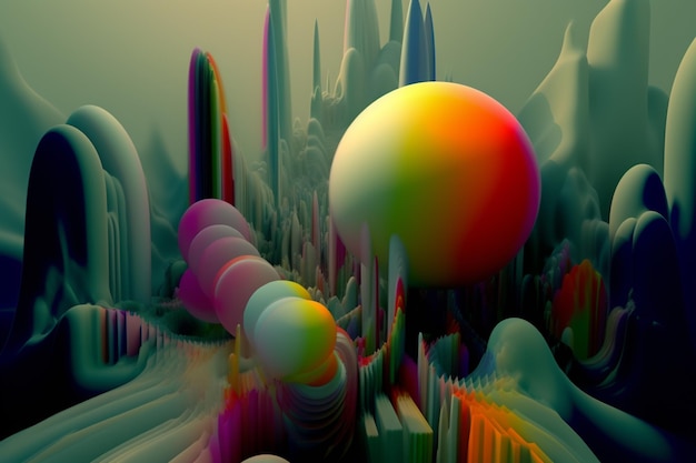 Cyfrowy obraz kolorowej kuli z dużą kulą pośrodku.