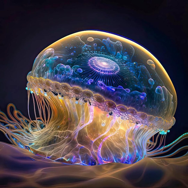 Cyfrowy obraz meduzy z kolorowym wzorem.