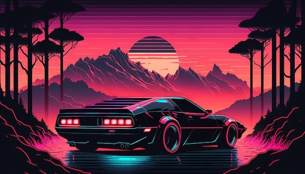 cyfrowy obraz miasta samochodów retrowave