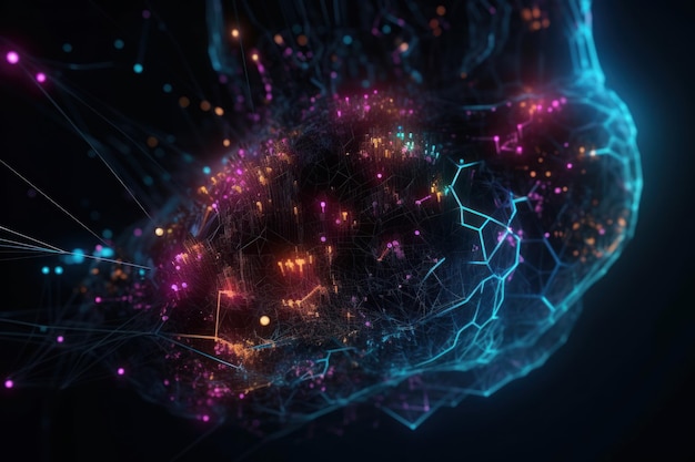 Cyfrowy obraz mózgu z niebieskim i różowym tłem Sztuczna inteligencja Ai High Tech Ch