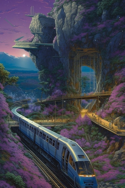 Cyfrowy obraz pociągu jadącego przez tunel.