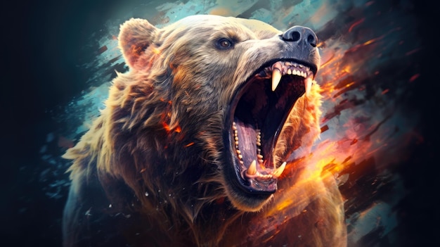 Cyfrowy obraz zwierzęcia drapieżnika dzikiego niedźwiedzia w stylu Glitch