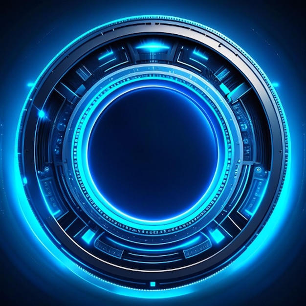 Zdjęcie cyfrowy obwód okrągły niebieski tło technologia futurystyczna