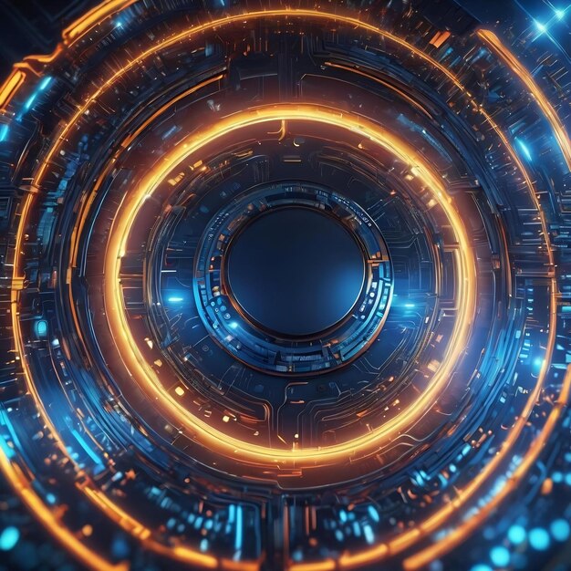 Cyfrowy obwód okrągły niebieskie tło futurystyczna technologia