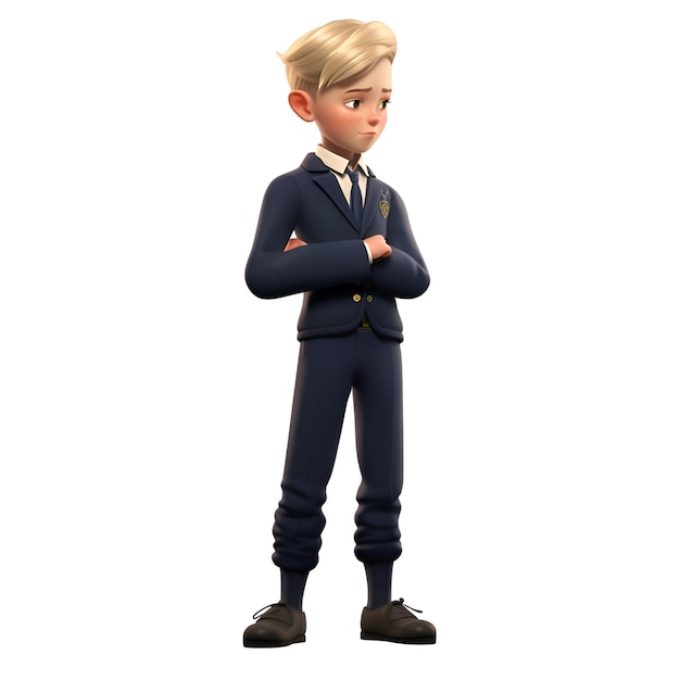 Cyfrowy render 3D małego chłopca w garniturze na białym tle