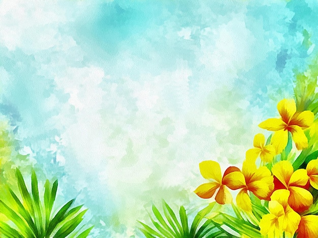 Cyfrowy rysunek natury kwiatowy tło z pięknymi kwiatami malowanymi na papierze w stylu