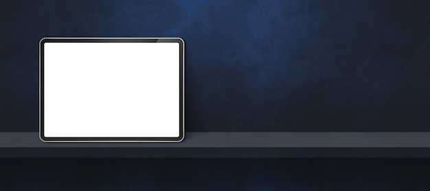Cyfrowy tablet PC na czarnej półce ściennej Baner w tle