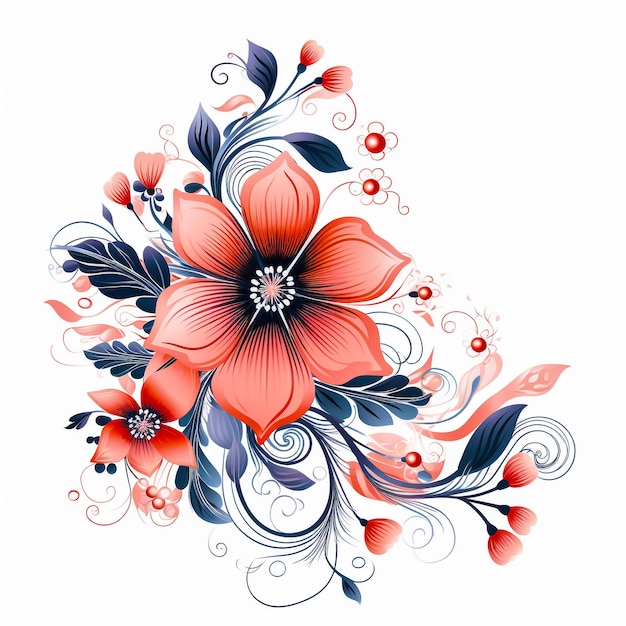 Cyfrowy wzór tekstylny z kwiatami i liśćmi