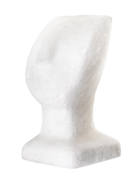 Cykladowa głowa wyrzeźbiona z białego marmuru na białym tle
