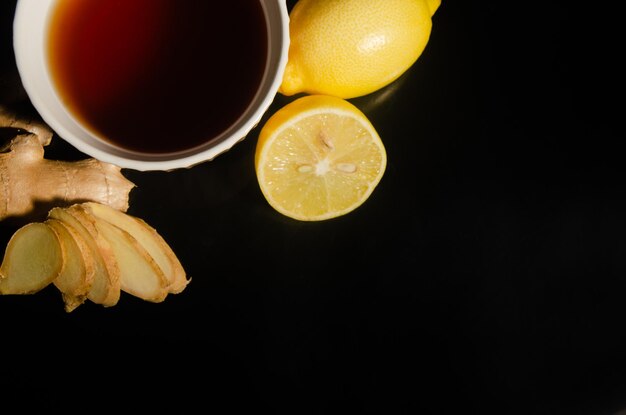 Zdjęcie cytrusowa herbata imbirowa gorący napój skopiuj miejsce
