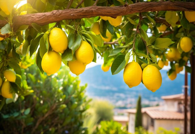 Cytryny rosnące w słonecznym ogrodzie na wybrzeżu Amalfi we Włoszech