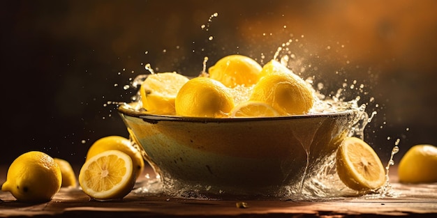Cytryny wlewa się do miski z wodą.