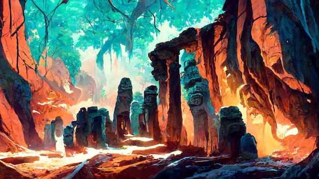 Cywilizacja Majów leśna jaskinia lądowa ilustracja 3D
