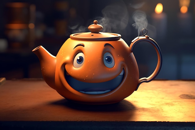 Zdjęcie czajnik z uśmiechniętą twarzą na twarzy