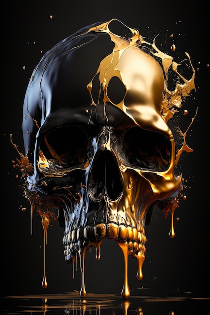 Czarna czaszka ze złotą płynną farbą
