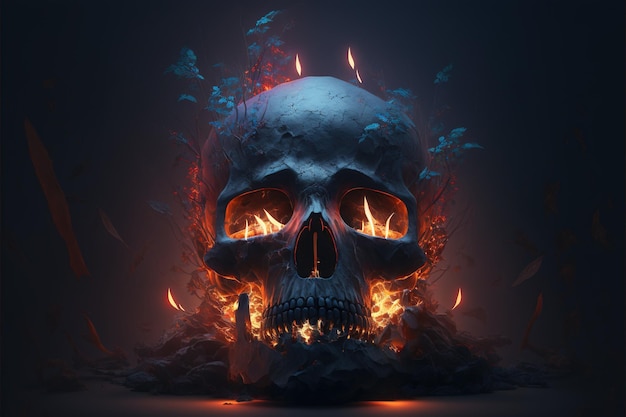 Czarna czaszka Zła głowa szkieletu Koncepcja Halloween Generatywna sztuczna inteligencja