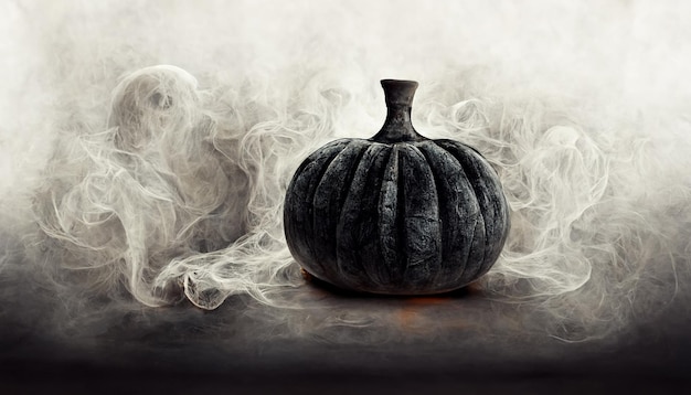 Czarna dynia Halloween na dymnym tle 2d ilustracji