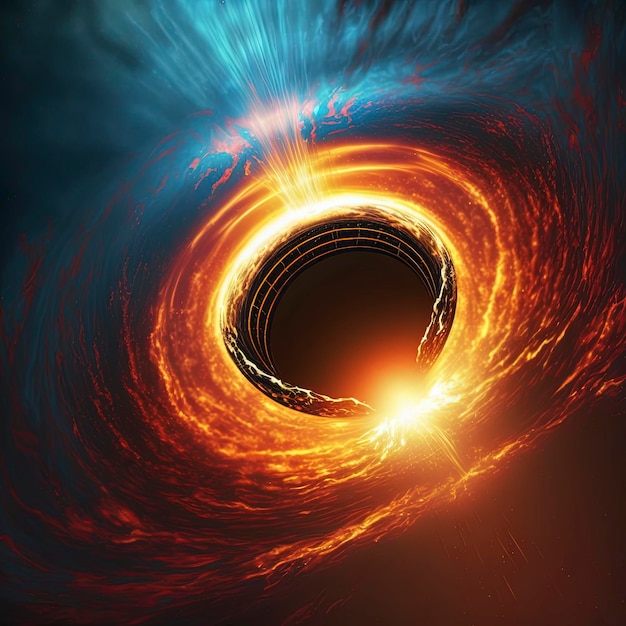 czarna dziura i dysk świecącej plazmy. Supermasywna osobliwość w przestrzeni kosmicznej