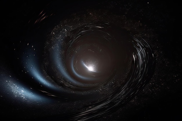 Czarna dziura otoczona przez wir ciał niebieskich i światło zrobione chwilę przed masowym wydarzeniem