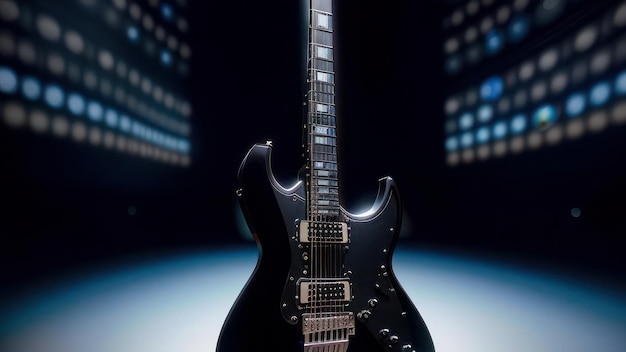 Czarna gitara ze słowem gitara