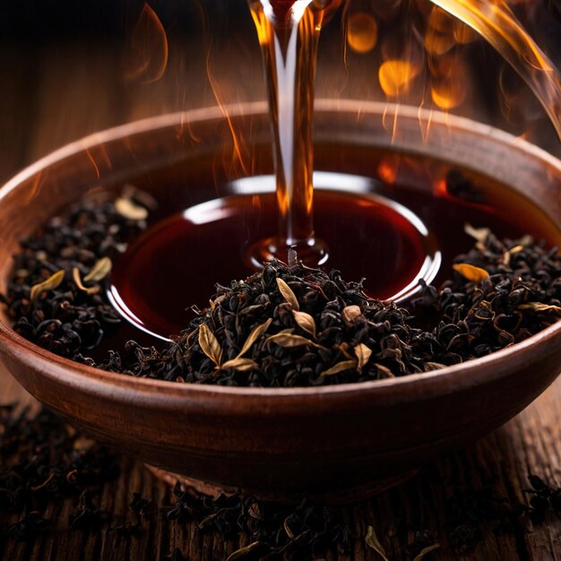 Zdjęcie czarna herbata gorący mocny napój wytwarzany z liści herbaty
