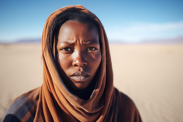 Zdjęcie czarna kobieta na pustyni letnia natura wygeneruj sztuczną inteligencję