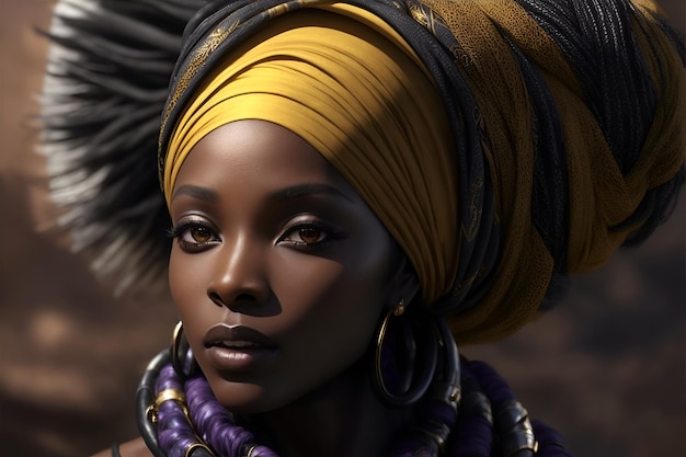 Czarna kobieta w afrykańskim turbanie na tle studia Generative AI