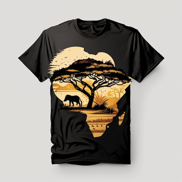 Czarna koszula ze słoniem i drzewem