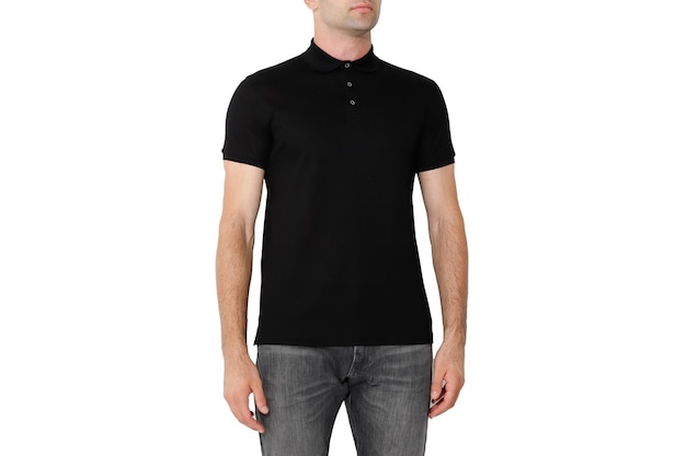 Czarna koszulka z dwóch stron w układzie męskim na białym tle miejsca kopiowania