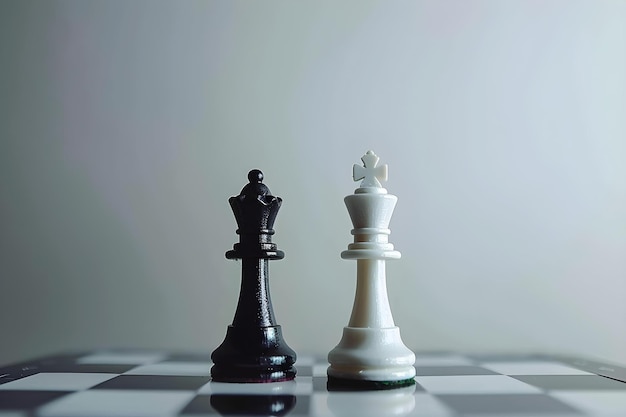 Czarna królowa z powodzeniem matuje białego króla, zapewniając zwycięstwo w grze szachów Koncepcja szachów Mat zwycięstwo Czarna księżna Biały król