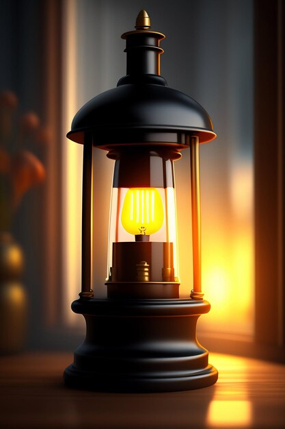 Czarna latarnia z żółtym światłem.